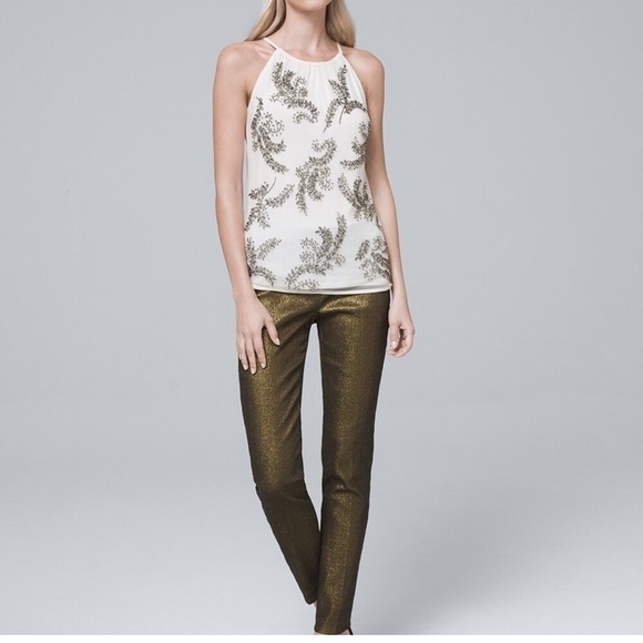White House Black Market METALLIC SLIM ANKLE PANTS - Picture 1 of 11